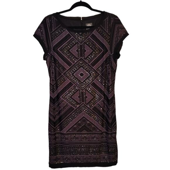 Vince Camuto Women's Black Purple Geometric Print Glitter Shift Dress 14 - Picture 5 of 16
